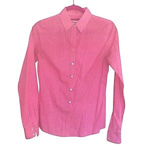 Banana Republic Pink Striped Non-Iron Button Down Shirt Size Petite 04